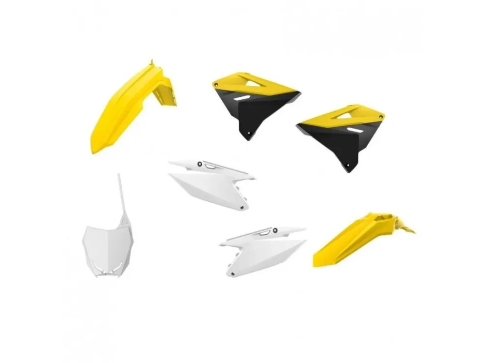 Značkový POLISPORT kompletní plasty RESTYLING SUZUKI RM 125/250 01-08, barva žlutá/černá/bílá