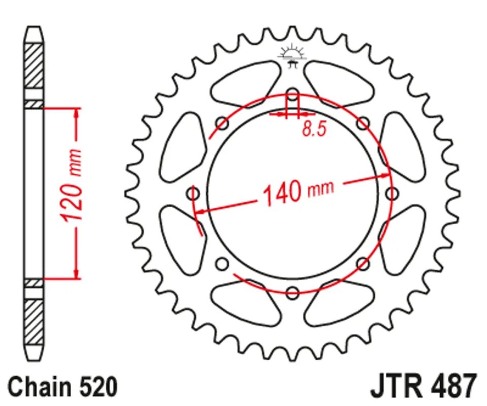 Autentický Řetězová rozeta JT JTR 487-42 42 zubů, 520