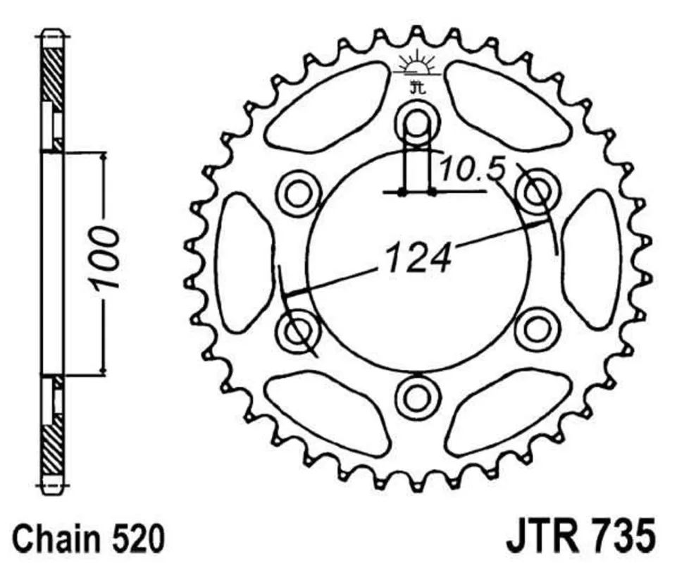 Řetězová rozeta JT JTR 735-38 38 zubů, 520 Akční Cena