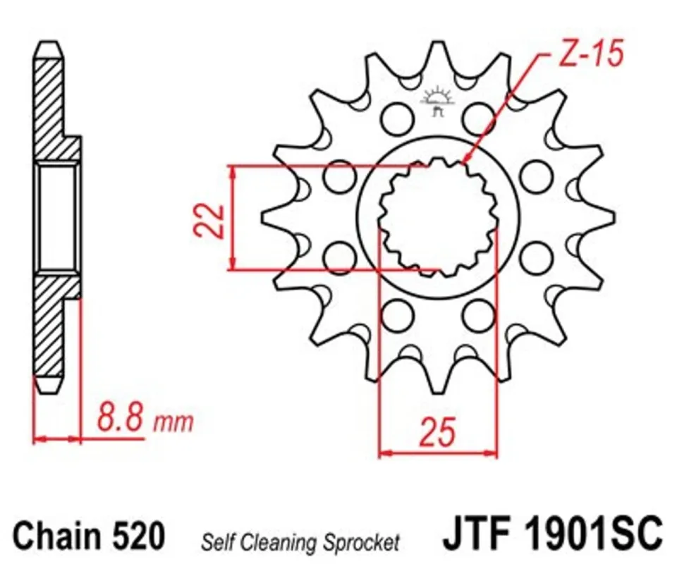 Zlevněný Řetězové kolečko JT JTF 1901-13SC 13 zubů, 520 Samočistící, Nízká hmotnost