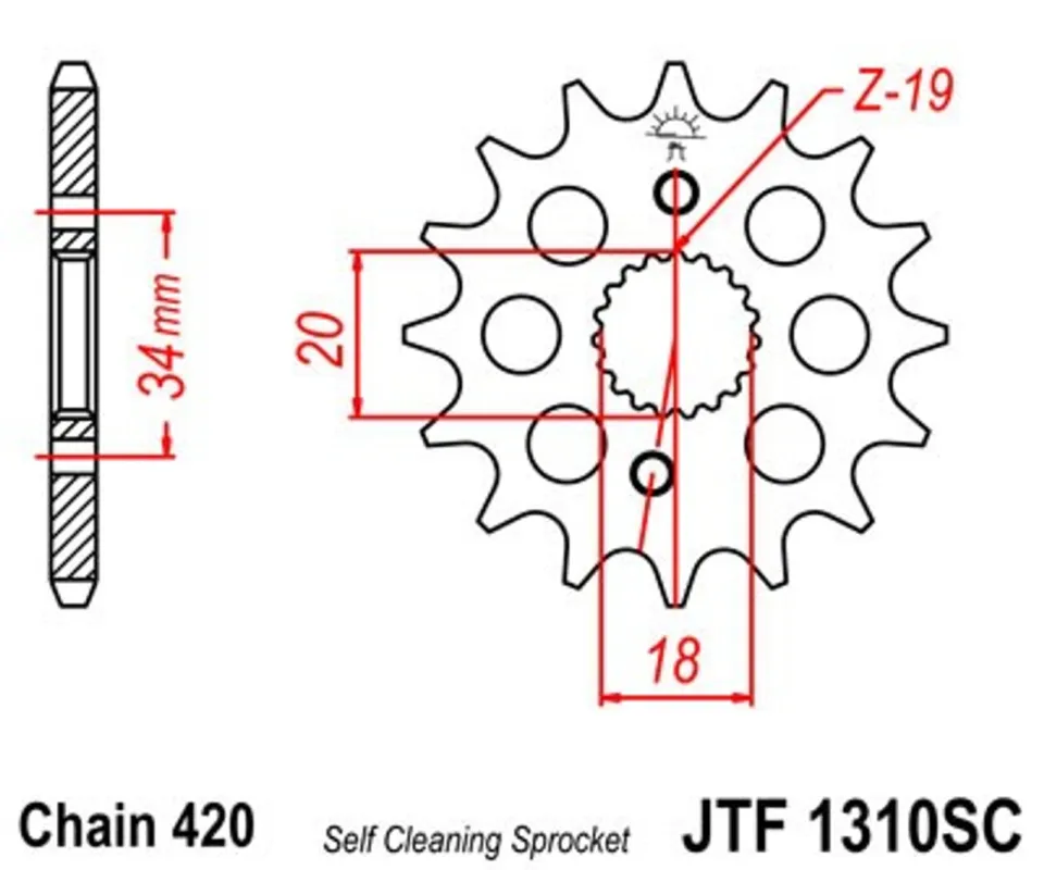 Akce Řetězové kolečko JT JTF 1310-15SC 15 zubů, 420 Samočistící, Nízká hmotnost