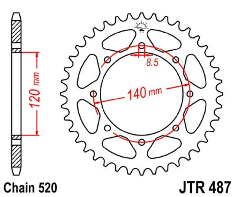 Řetězová rozeta JT JTR 487-47 47 zubů, 520 Nejprodávanější