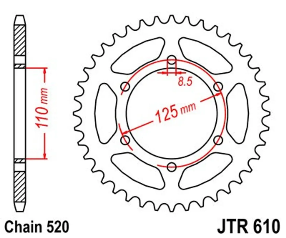 Řetězová rozeta JT JTR 610-51 51 zubů, 520 Časově Omezené