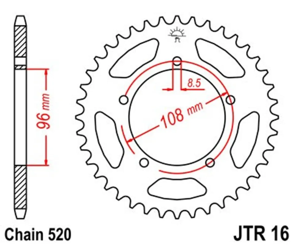 Řetězová rozeta JT JTR 16-44 44 zubů, 520 Sleva