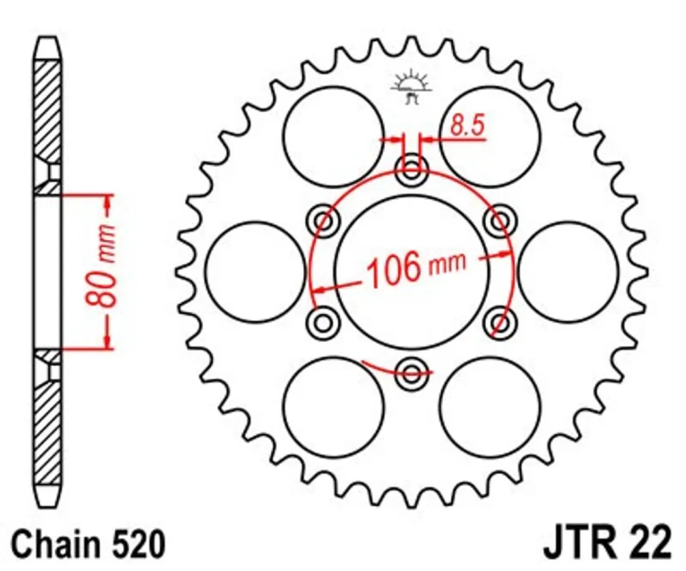 Aktuální Řetězová rozeta JT JTR 22-42 42 zubů, 520
