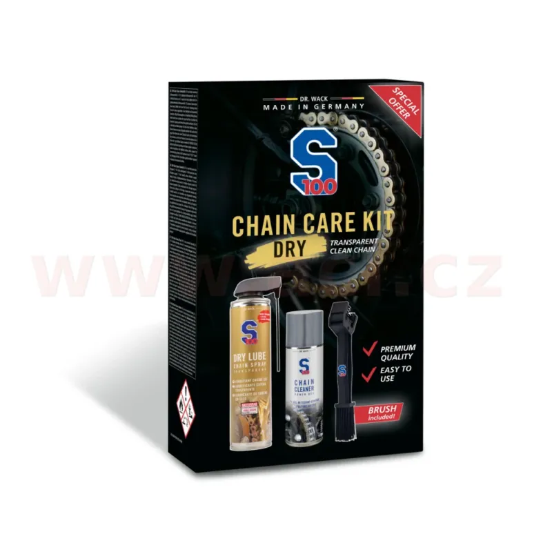 Akce S100 sada péče o řetěz vč. transparentního maziva - Chain Care Kit (Dry Lube)
