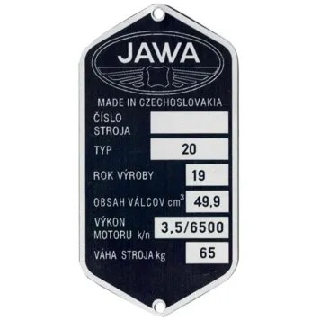 Štítek rámu Jawa 50 typ 20 Poslední Šance