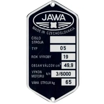 Štítek rámu Jawa 50 typ 05 Top Prodej